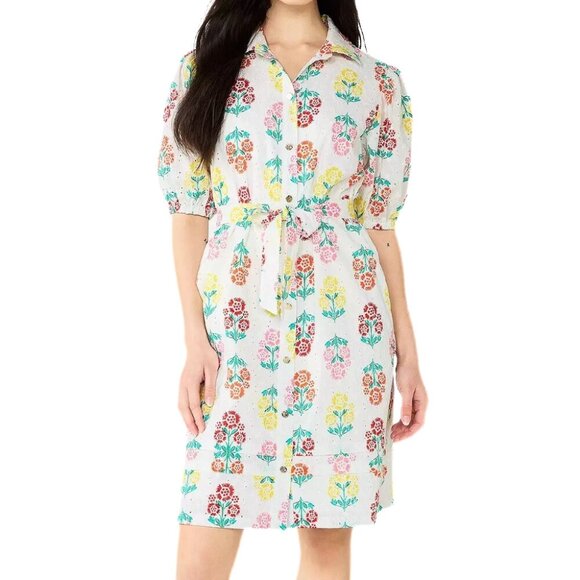 DRAPER JAMES RSVP Short Sleeve Eyelet Shirt Dress White Floral New with Tags - Picture 1 of 6